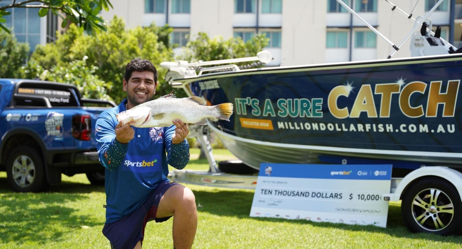 Zain Lopez has caught the fist Million Dollar Fish of Season 9 a $10,000 barra